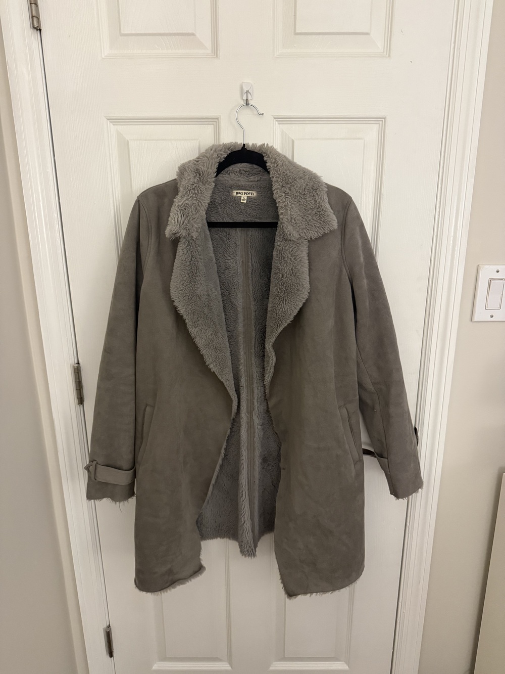 Rag Poets Gray Faux Suede Plush Lined Coat Size L